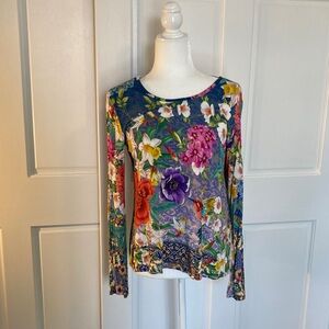 Johnny Was Multicolor Floral Long Sleeve Top XS soft and stretchy